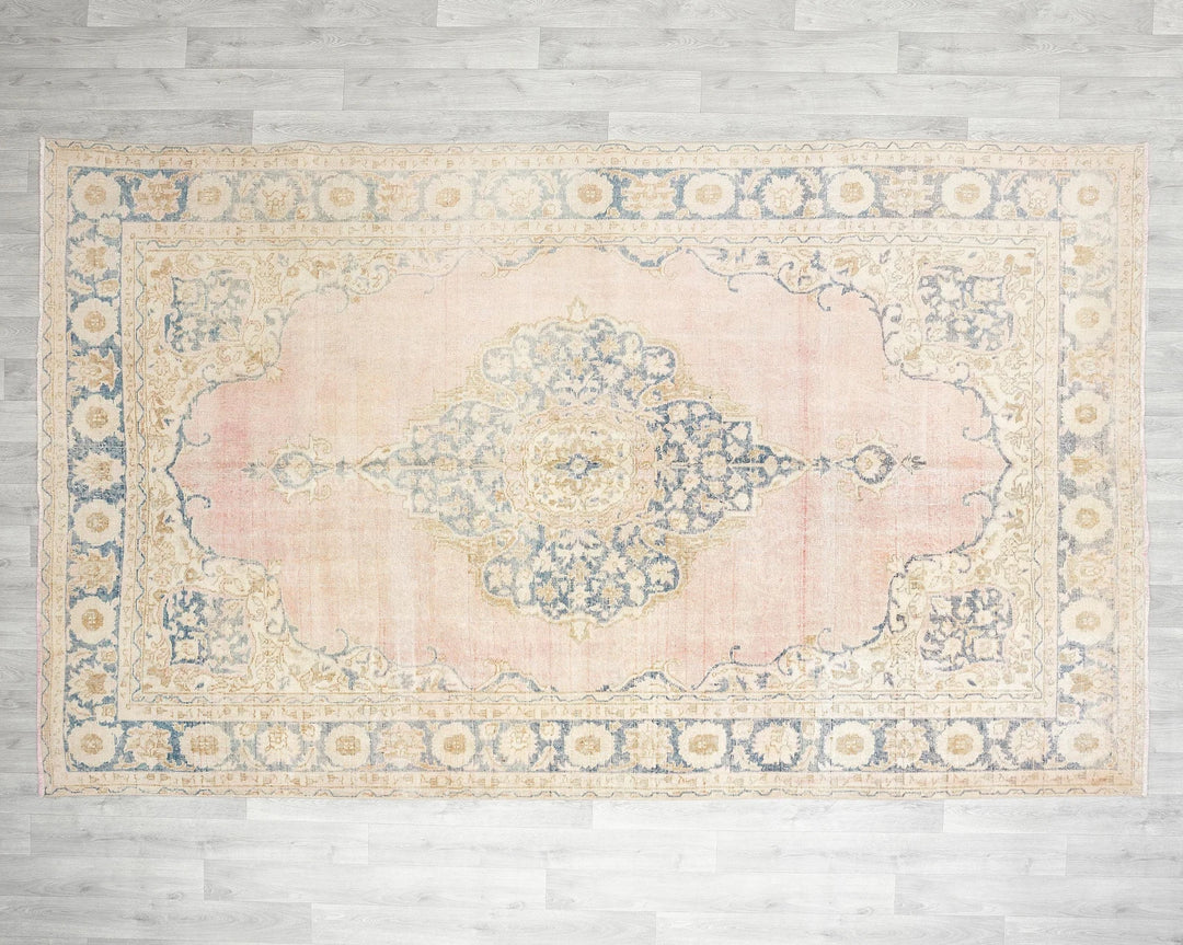 Pink Turkish Oushak Rug 6' 5" x 10' 2" Hand-Knotted | No. VR91726