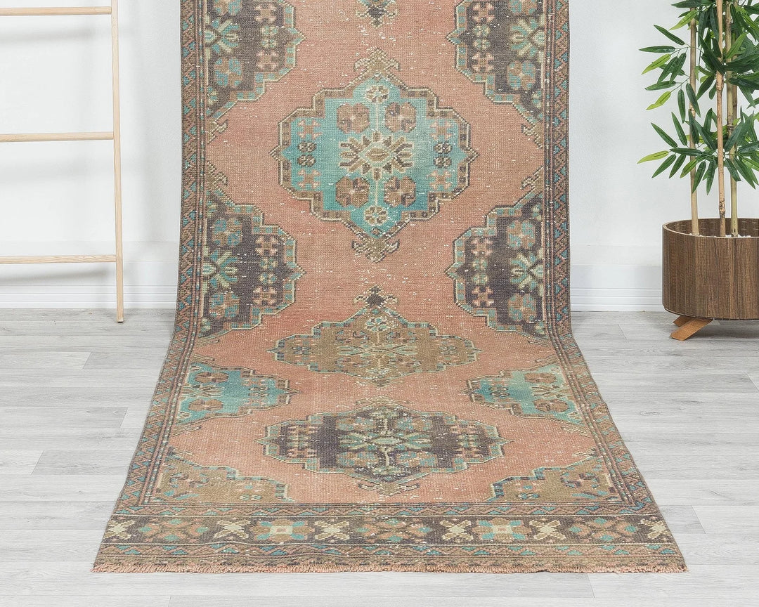 Multicolor Turkish Oushak Rug 3' 2" x 11' 1" Hand-Knotted | No. VR91818