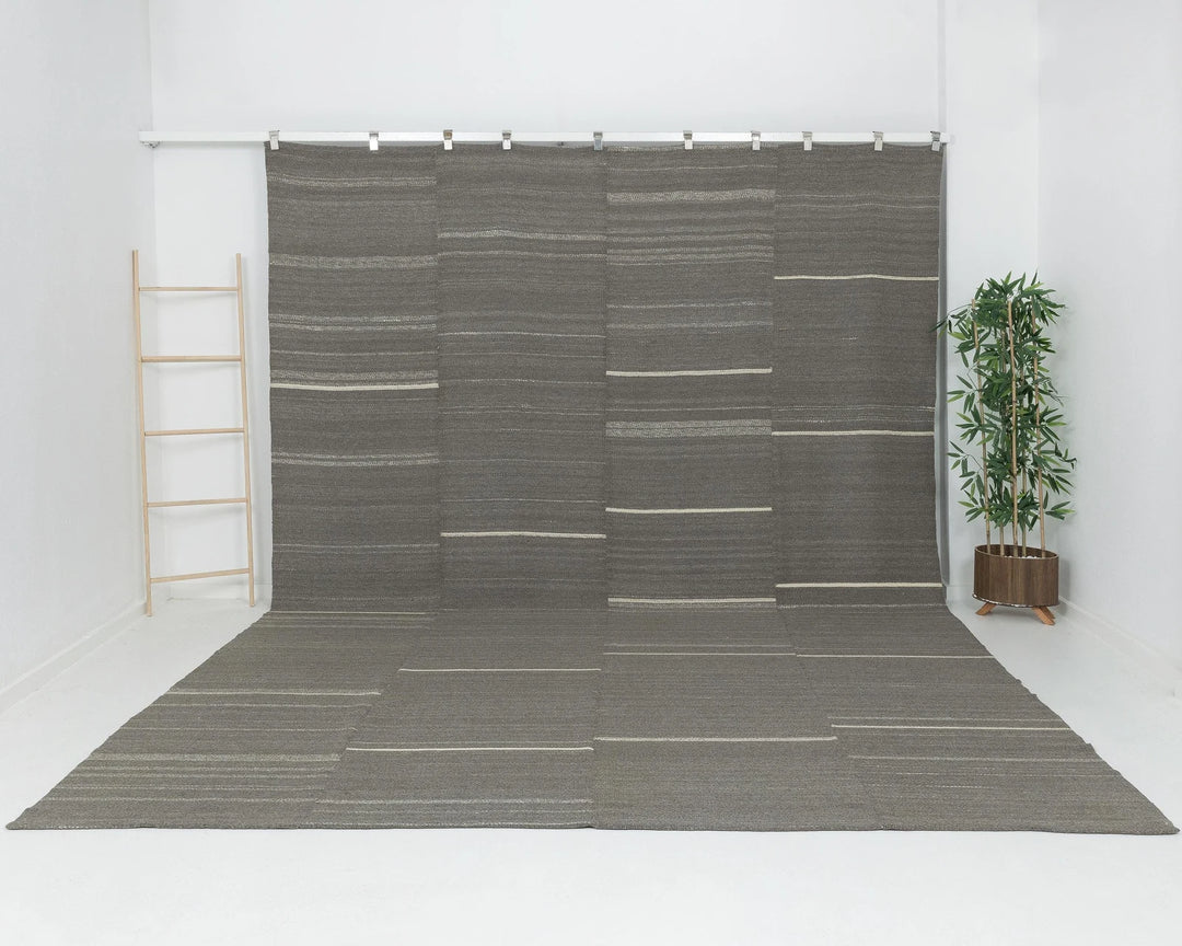 Gray Turkish Kilim Rug 9'5" x 13'2" Flat-Weave | No. VR91887