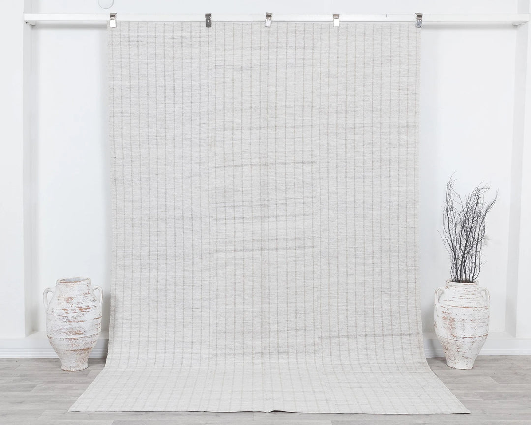 White Turkish Kilim Rug 6'3" x 9'2" Flat-Weave