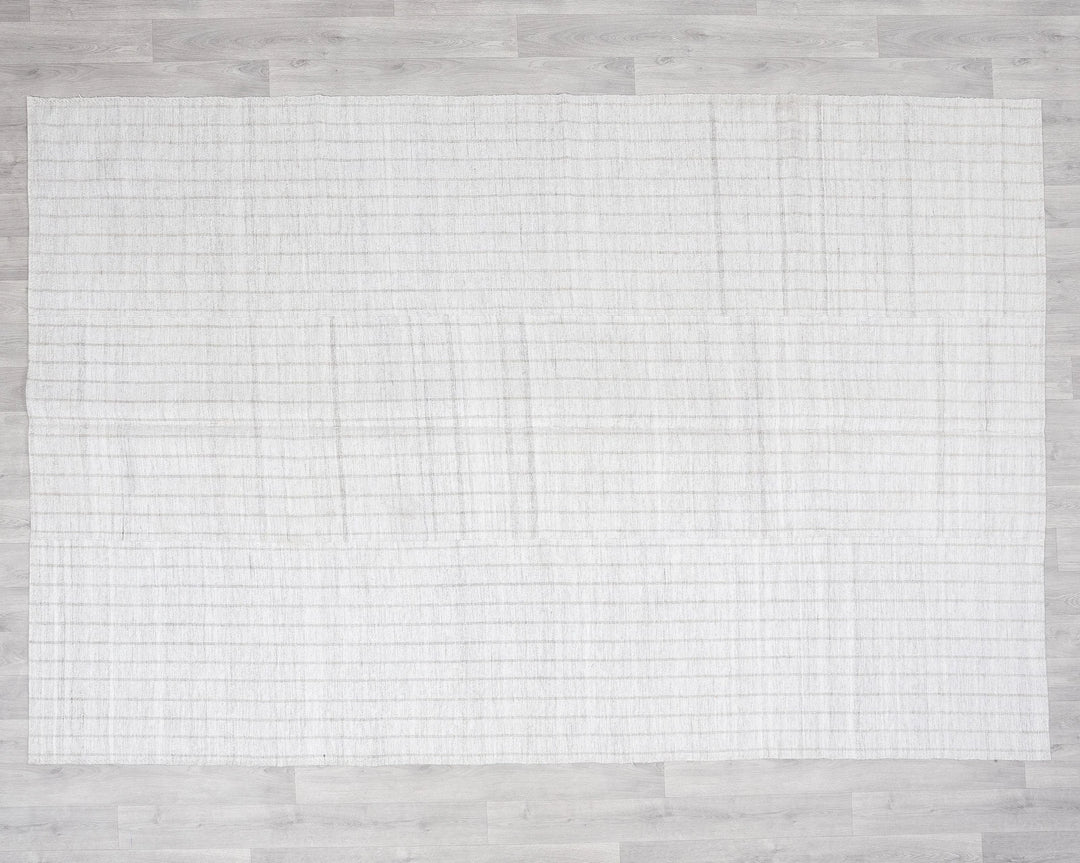 White Turkish Kilim Rug 6'3" x 9'2" Flat-Weave reverse