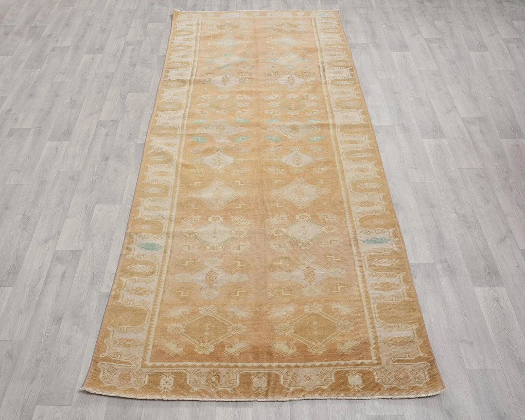 Beige Turkish Oushak Rug 4' 1" x 10' 4" Hand-Knotted | No. VR91982