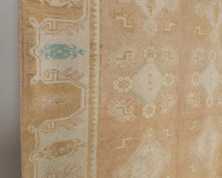 Beige Turkish Oushak Rug 4' 1" x 10' 4" Hand-Knotted | No. VR91982