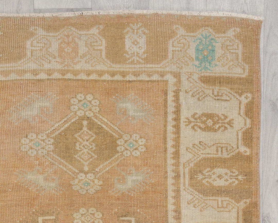 Beige Turkish Oushak Rug 4' 1" x 10' 4" Hand-Knotted | No. VR91982
