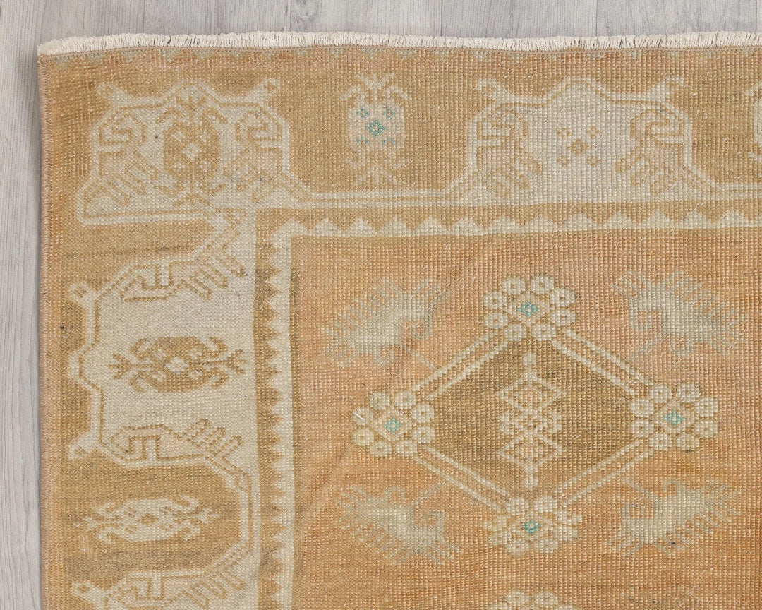 Beige Turkish Oushak Rug 4' 1" x 10' 4" Hand-Knotted | No. VR91982
