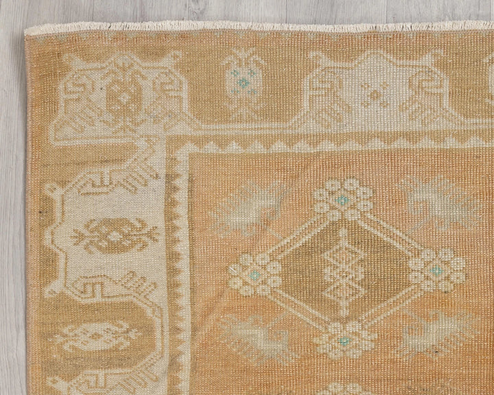 Beige Turkish Oushak Rug 4' 1" x 10' 4" Hand-Knotted | No. VR91982