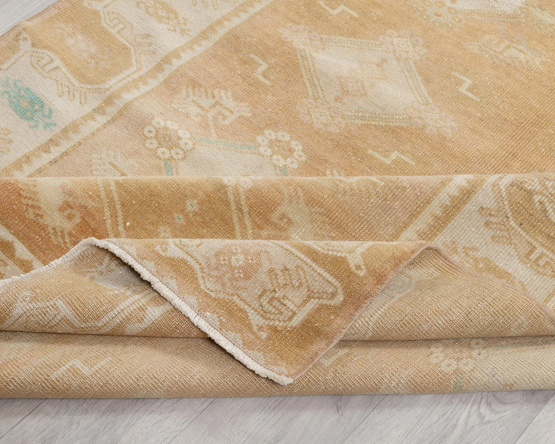 Beige Turkish Oushak Rug 4' 1" x 10' 4" Hand-Knotted | No. VR91982
