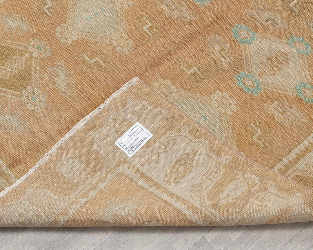Beige Turkish Oushak Rug 4' 1" x 10' 4" Hand-Knotted | No. VR91982