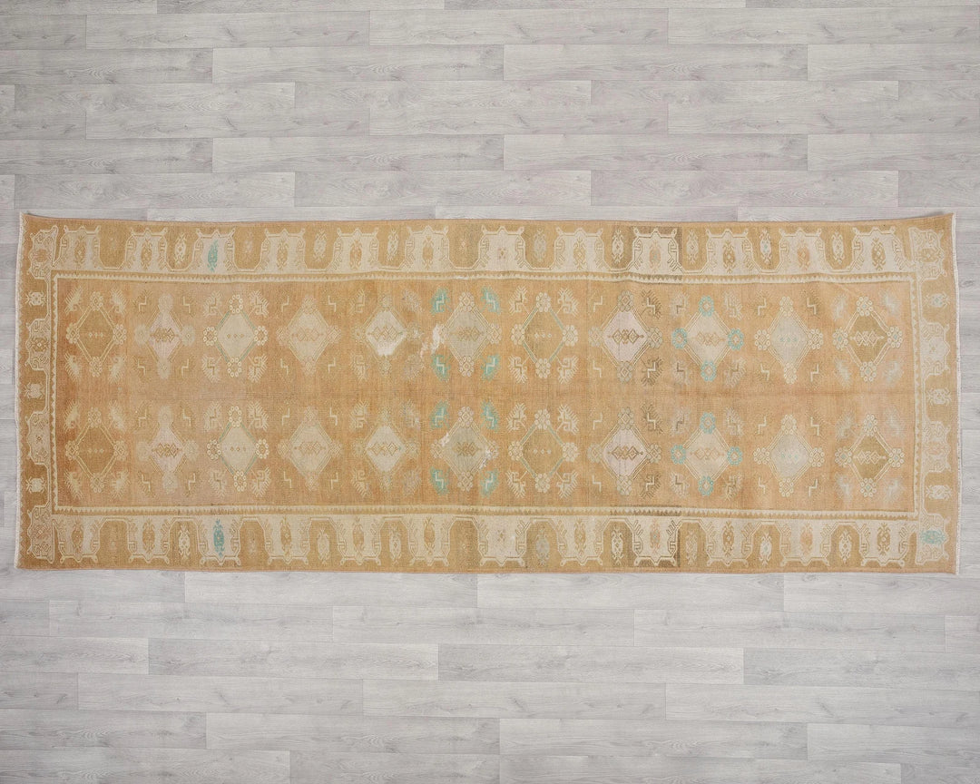 Beige Turkish Oushak Rug 4' 1" x 10' 4" Hand-Knotted | No. VR91982