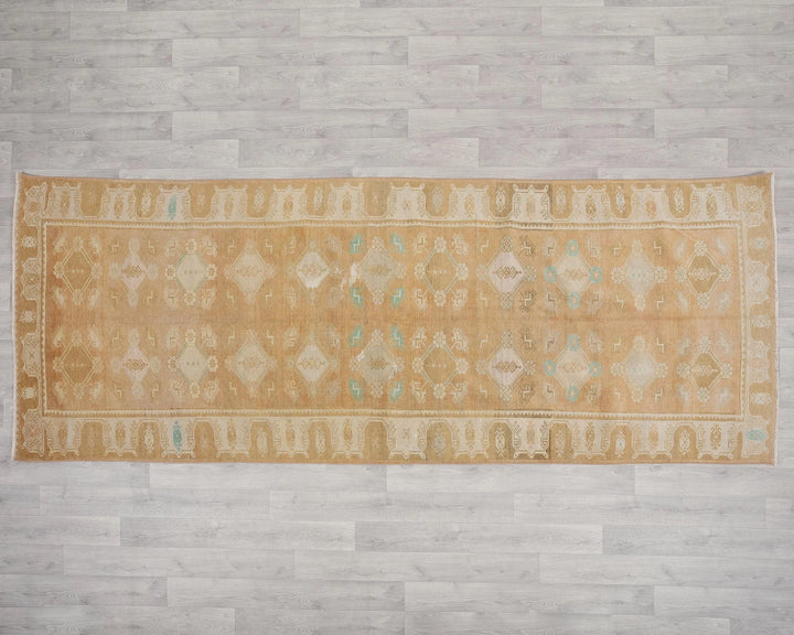 Beige Turkish Oushak Rug 4' 1" x 10' 4" Hand-Knotted | No. VR91982