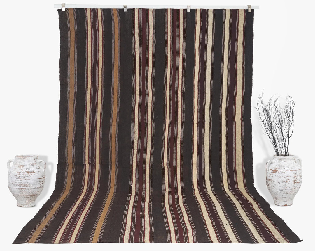 Brown Turkish Kilim Rug 6'10" x 11'2" Flat-Weave | No. VR92177