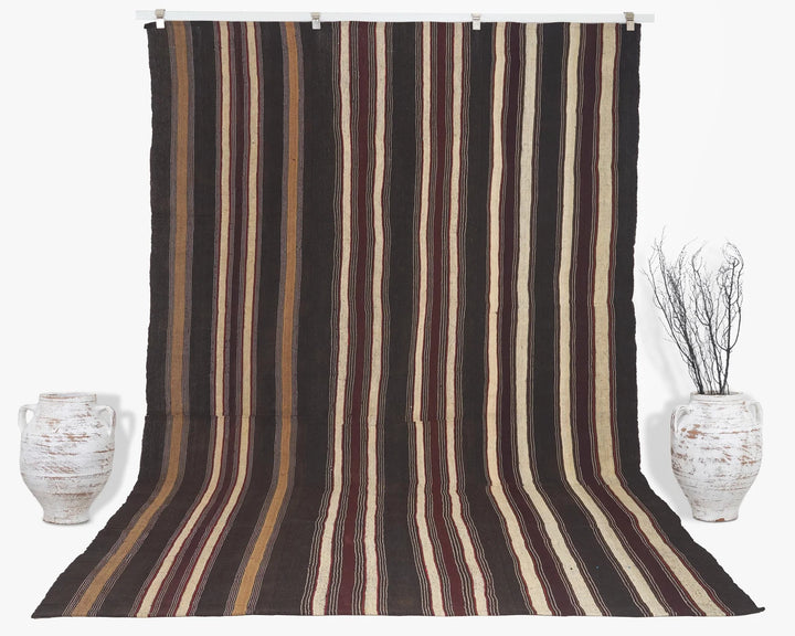 Brown Turkish Kilim Rug 6'10" x 11'2" Flat-Weave | No. VR92177