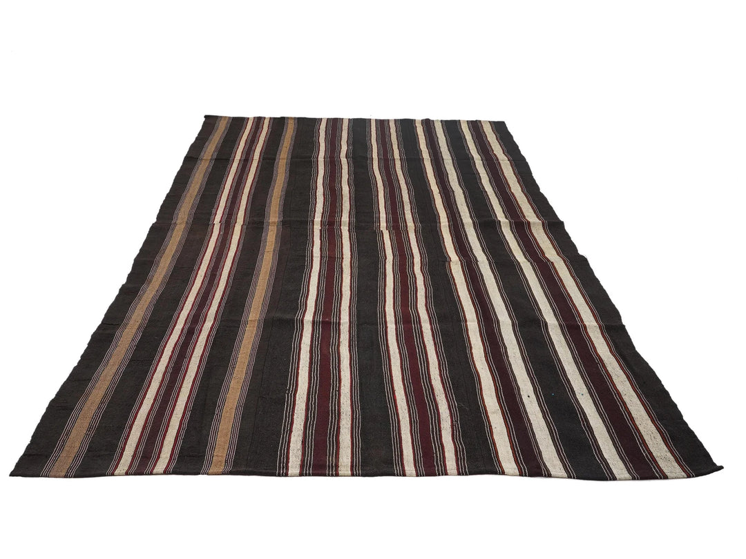 Brown Turkish Kilim Rug 6'10" x 11'2" Flat-Weave | No. VR92177