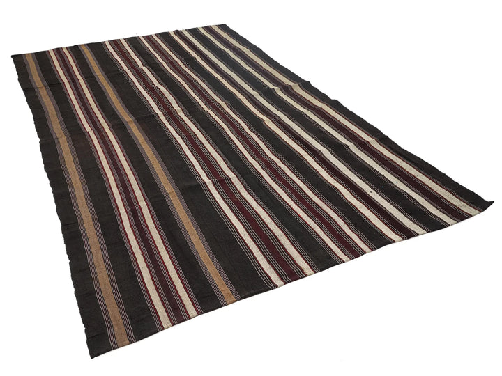 Brown Turkish Kilim Rug 6'10" x 11'2" Flat-Weave | No. VR92177