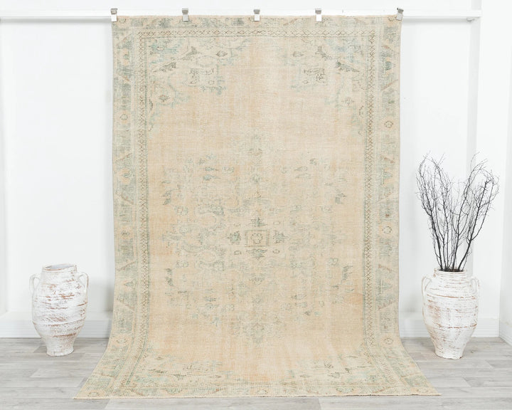 Beige Turkish Oushak Rug 5' 11" x 9' 5" Hand-Knotted | No. VR92591
