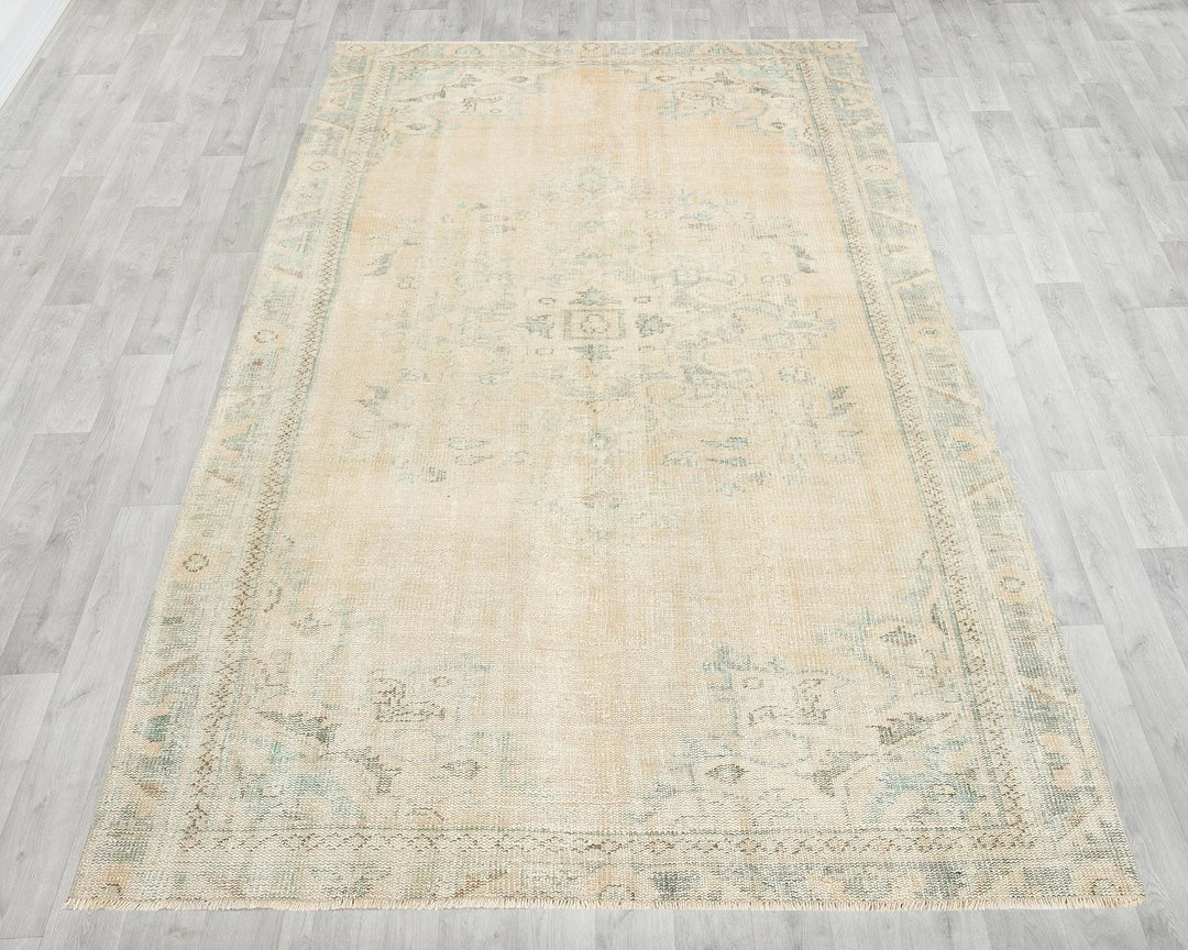 Beige Turkish Oushak Rug 5' 11" x 9' 5" Hand-Knotted | No. VR92591