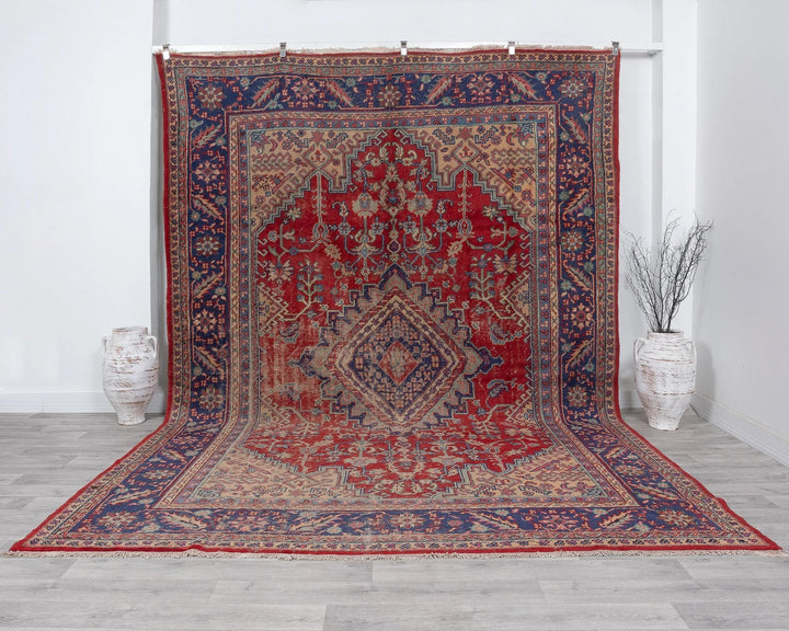 Red Turkish Oushak Rug 8'7" x 11'2" Hand-Knotted | No. VR92631