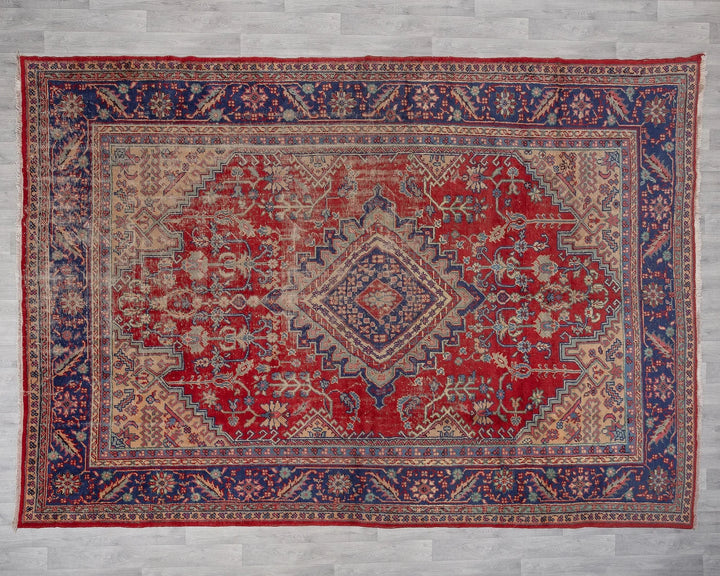 Red Turkish Oushak Rug 8'7" x 11'2" Hand-Knotted | No. VR92631
