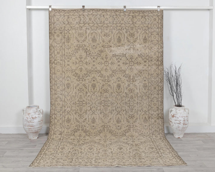 Beige Turkish Oushak Rug 6' 3" x 10' Hand-Knotted | No. VR92677