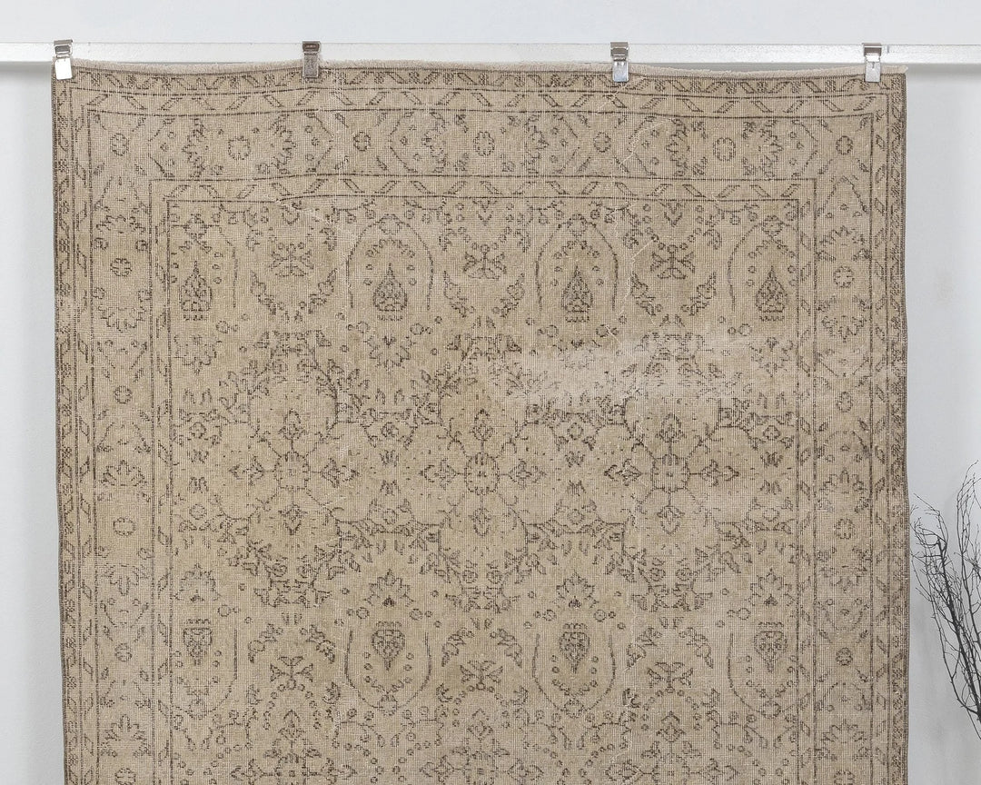 Beige Turkish Oushak Rug 6' 3" x 10' Hand-Knotted | No. VR92677