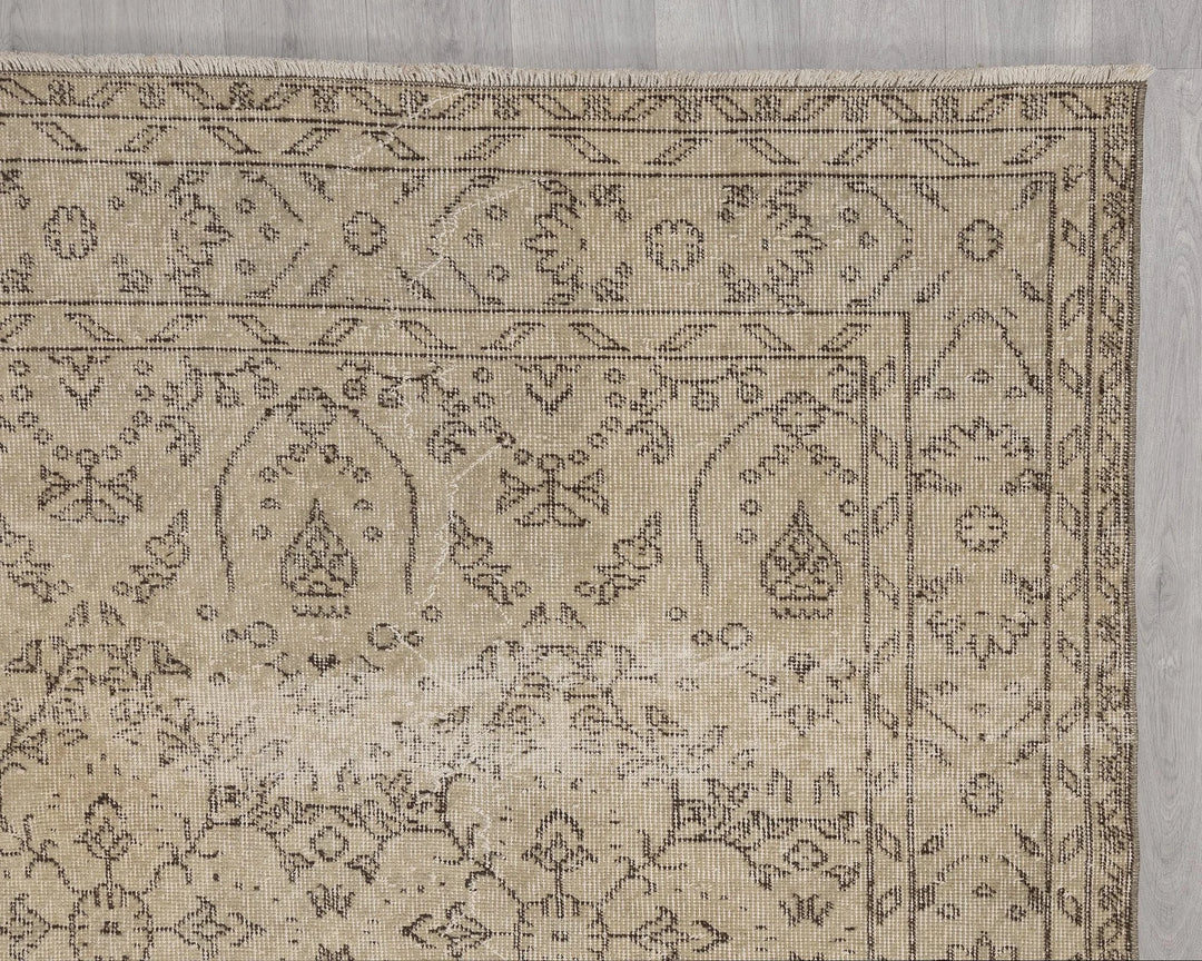 Beige Turkish Oushak Rug 6' 3" x 10' Hand-Knotted | No. VR92677