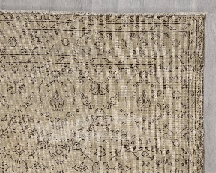 Beige Turkish Oushak Rug 6' 3" x 10' Hand-Knotted | No. VR92677