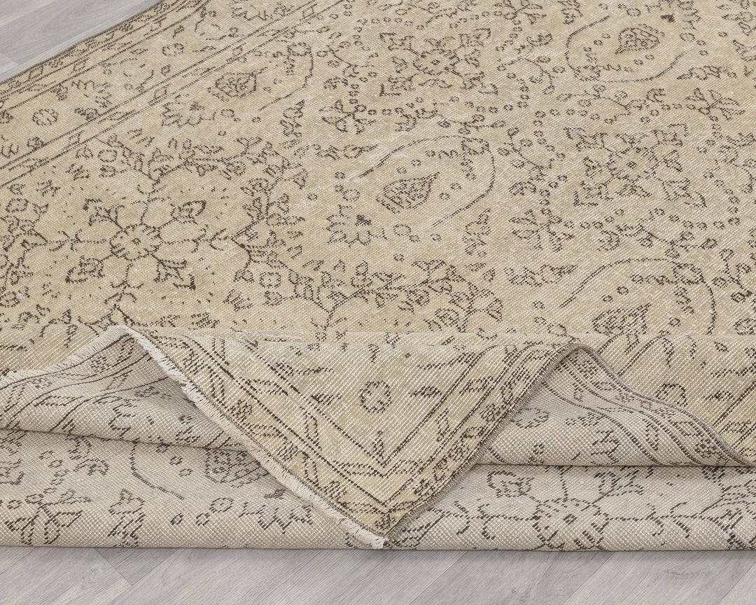 Beige Turkish Oushak Rug 6' 3" x 10' Hand-Knotted | No. VR92677