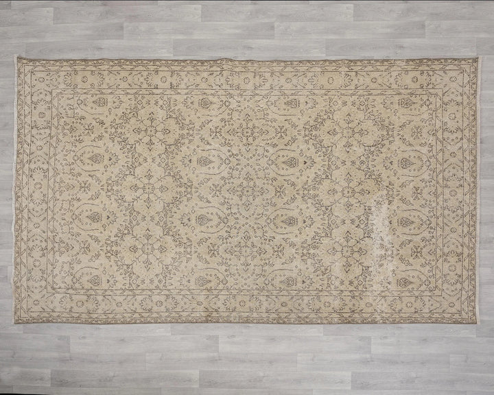 Beige Turkish Oushak Rug 6' 3" x 10' Hand-Knotted | No. VR92677