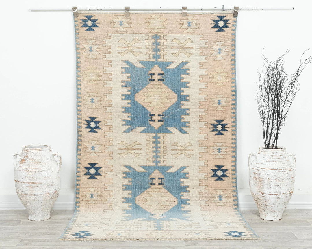 Blue Turkish Oushak Rug 3' 11" x 7' 1" Hand-Knotted | No. VR92934