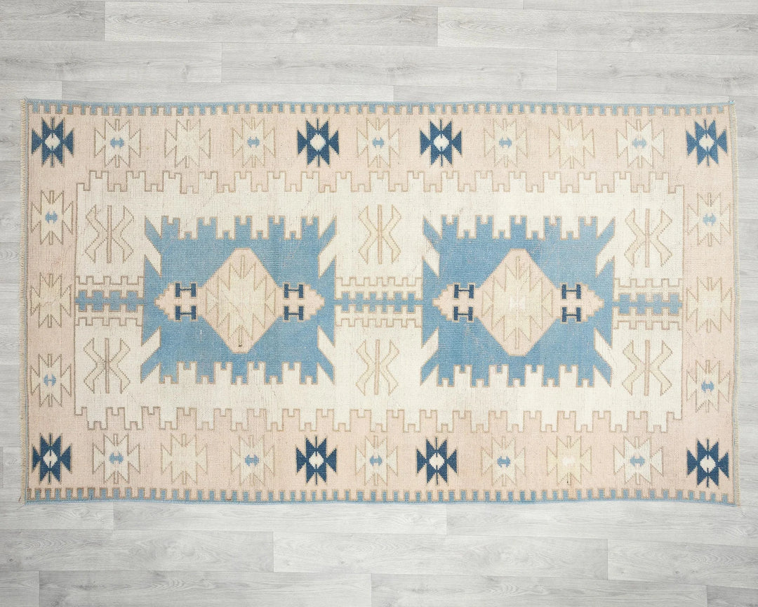 Blue Turkish Oushak Rug 3' 11" x 7' 1" Hand-Knotted | No. VR92934
