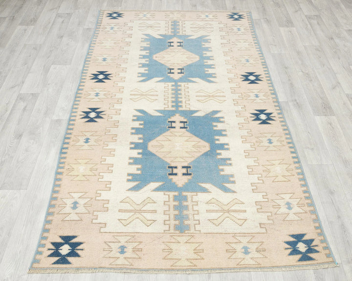 Blue Turkish Oushak Rug 3' 11" x 7' 1" Hand-Knotted | No. VR92934