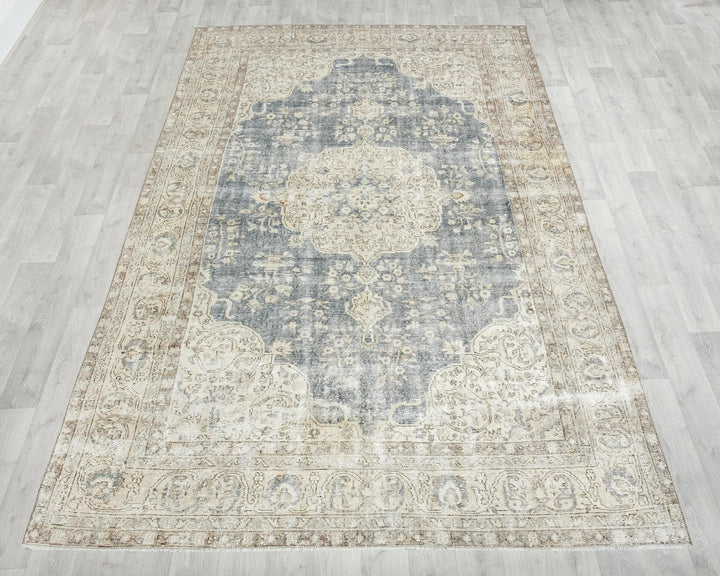 Blue Turkish Vintage Rug 6'11" x 10'4" Hand-Knotted | No. VR93229