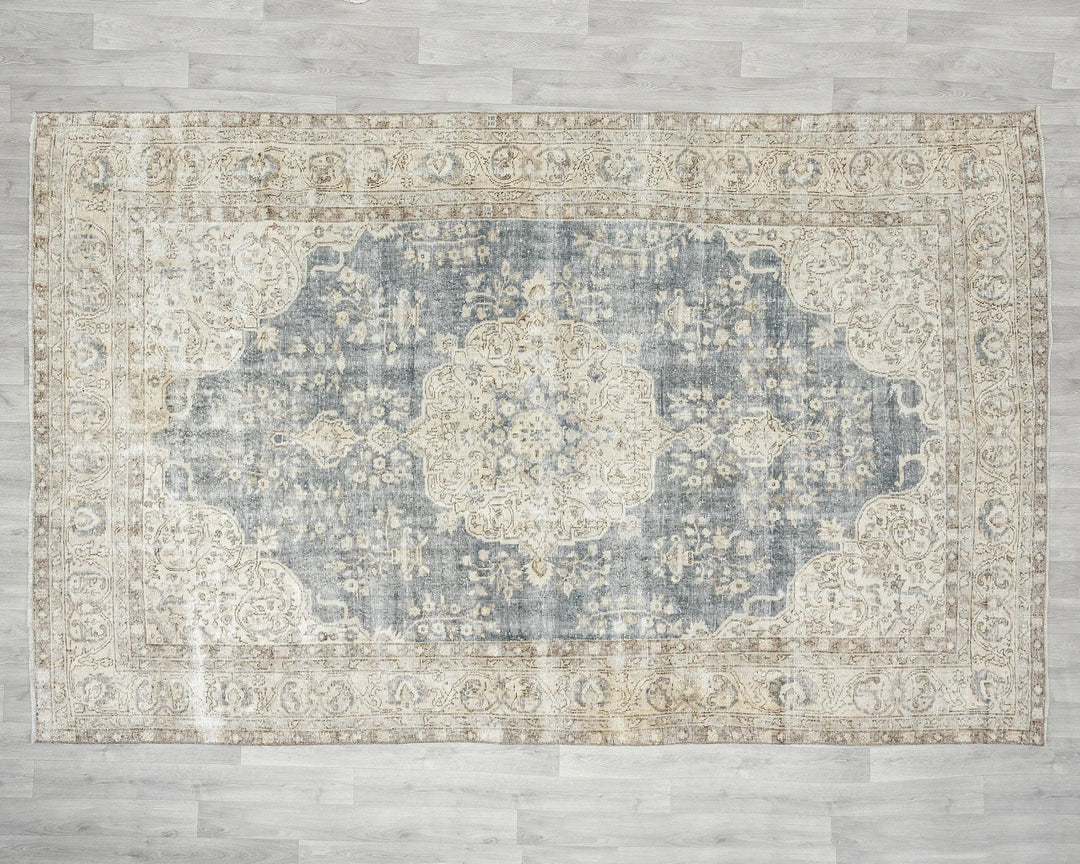 Blue Turkish Vintage Rug 6'11" x 10'4" Hand-Knotted | No. VR93229