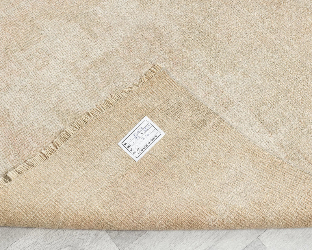 Beige Turkish Oushak Rug 3' 1" x 11' 6" Hand-Knotted | No. VR93347