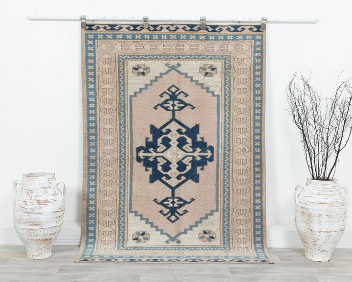 Beige Turkish Oushak Rug 4' 1" x 6' 1" Hand-Knotted | No. VR93814
