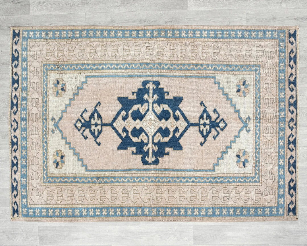 Beige Turkish Oushak Rug 4' 1" x 6' 1" Hand-Knotted | No. VR93814