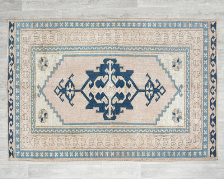 Beige Turkish Oushak Rug 4' 1" x 6' 1" Hand-Knotted | No. VR93814