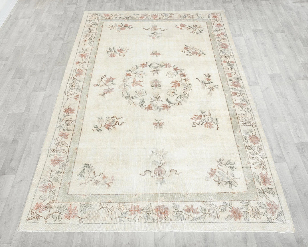 Beige Turkish Oushak Rug 6' 6" x 9' 11" Hand-Knotted view 9