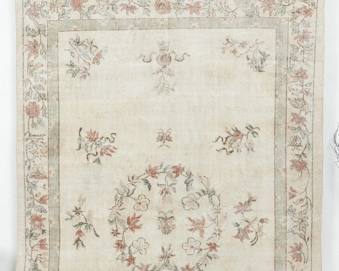 Beige Turkish Oushak Rug 6' 6" x 9' 11" Hand-Knotted detail