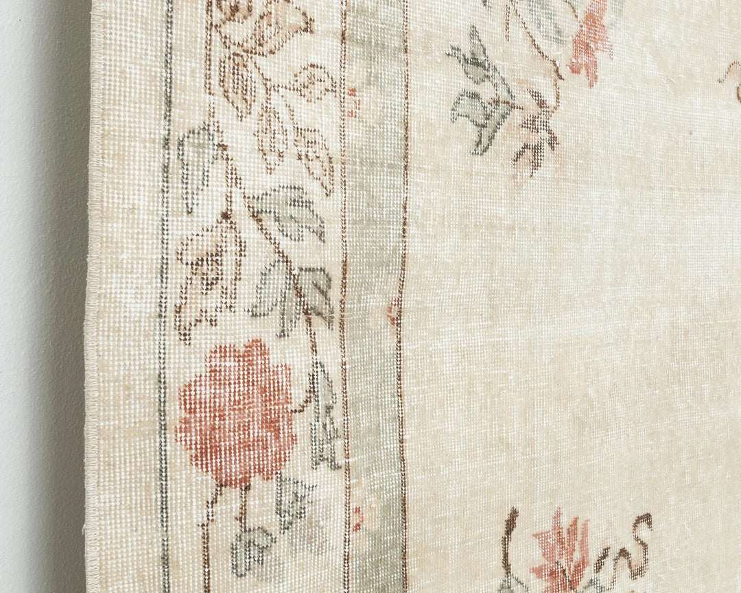 Beige Turkish Oushak Rug 6' 6" x 9' 11" Hand-Knotted close-up