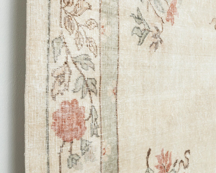 Beige Turkish Oushak Rug 6' 6" x 9' 11" Hand-Knotted close-up