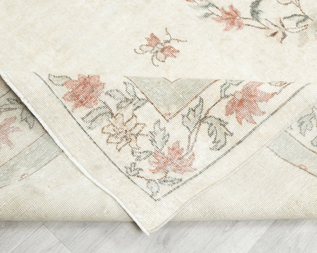 Beige Turkish Oushak Rug 6' 6" x 9' 11" Hand-Knotted field