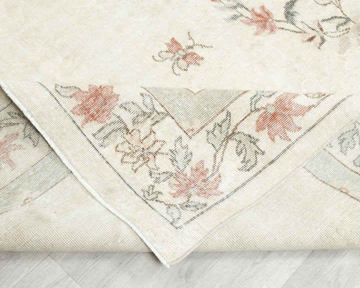 Beige Turkish Oushak Rug 6' 6" x 9' 11" Hand-Knotted field