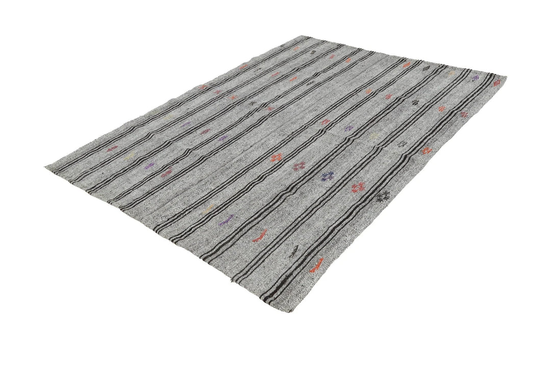 Gray Turkish Kilim Rug 5' 7" x 7' 5" Flat-Weave | No. VR94578
