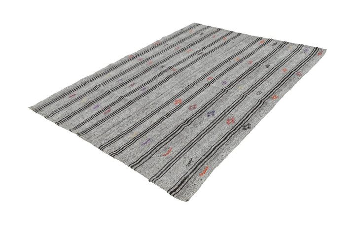 Gray Turkish Kilim Rug 5' 7" x 7' 5" Flat-Weave | No. VR94578