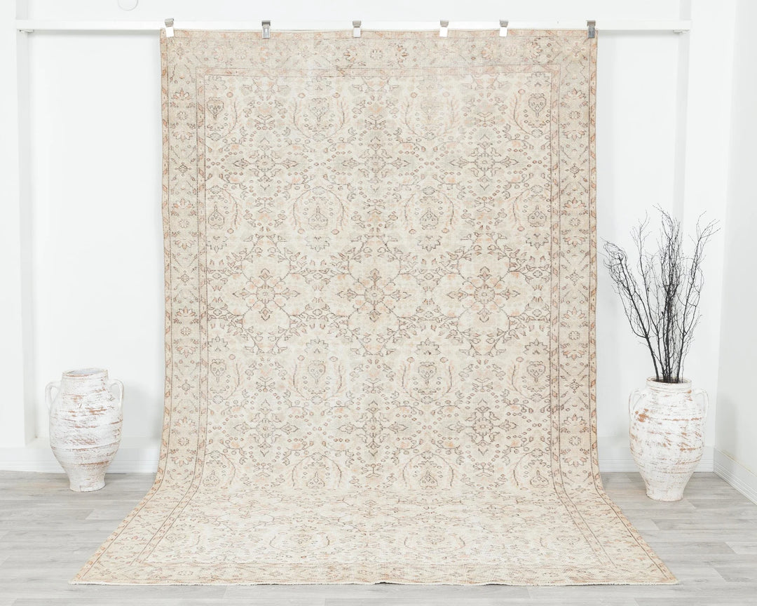 Beige Turkish Oushak Rug 6' 9" x 10' 4" Hand-Knotted | No. VR94920