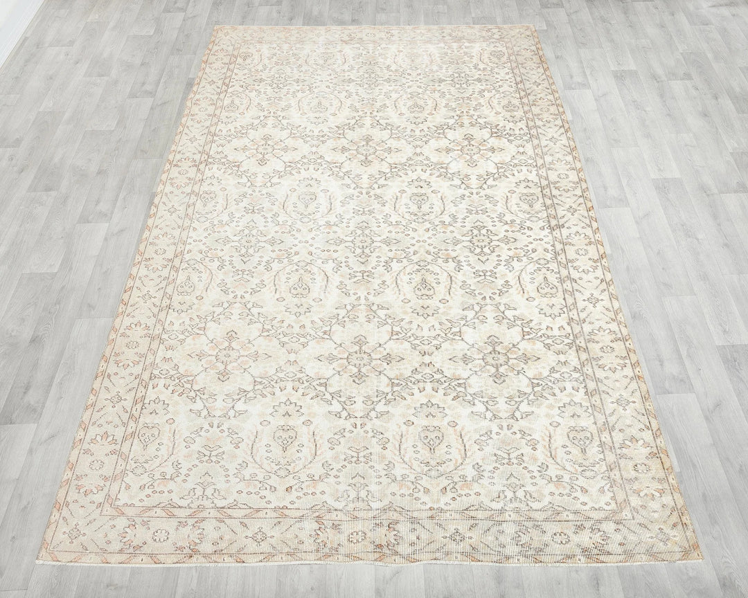 Beige Turkish Oushak Rug 6' 9" x 10' 4" Hand-Knotted | No. VR94920