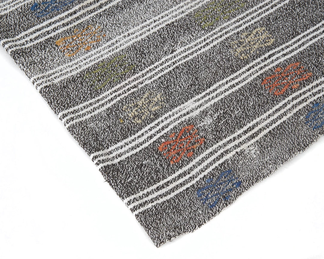 Gray Turkish Kilim Rug 3'8" x 9'11" Flat-Weave | No. VR95001