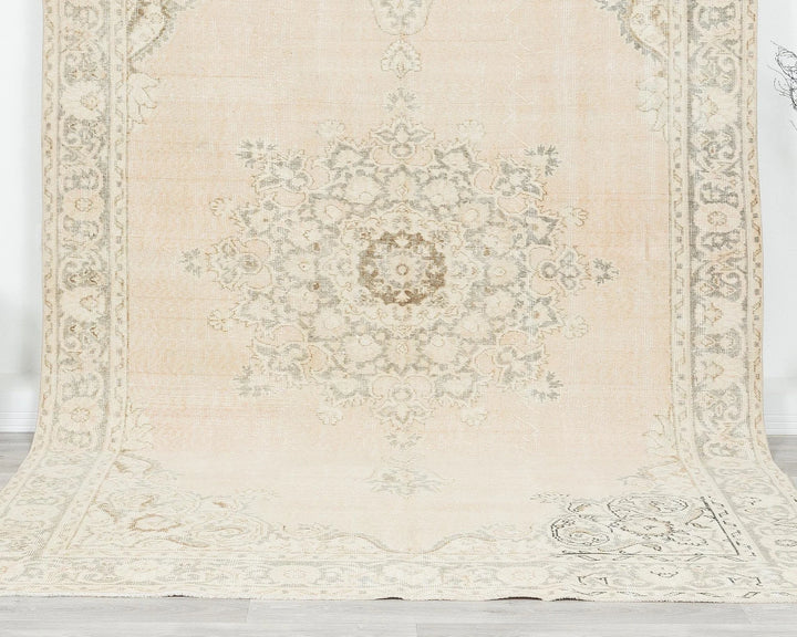 Beige Turkish Oushak Rug 6'7" x 10'6" Hand-Knotted | No. VR95180