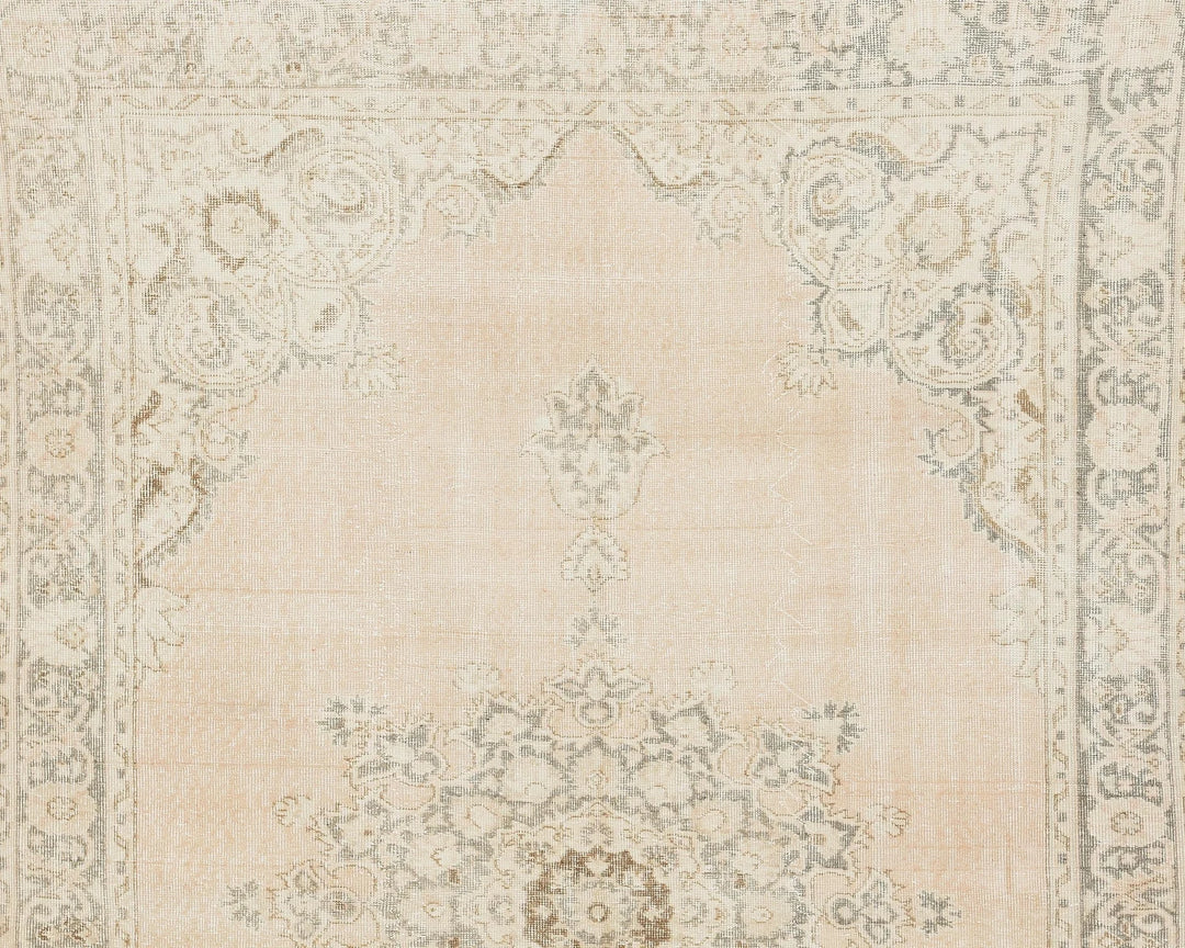 Beige Turkish Oushak Rug 6'7" x 10'6" Hand-Knotted | No. VR95180